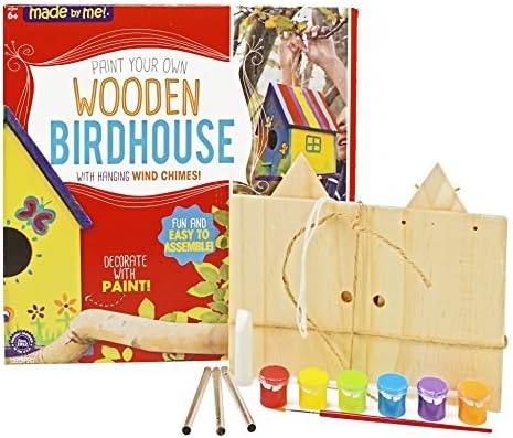 Made By Me Build & Paint Your Own Wooden Bird House Horizon Group USA, DIY Birdhouse Making Kit, Includes Paints, Brushes, Glue & Wind Chimes, Multicolor (46090F)