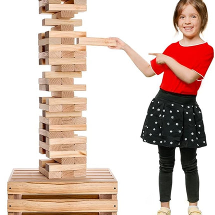 SWOOC Games - Premium Giant Tower Game | 60 Blocks + Storage Crate/Outdoor Table | Stacks up to 5ft | Jumbo Yard Games for Adults and Family | Giant Outdoor Set | Big Backyard Fun | Large Lawn Size