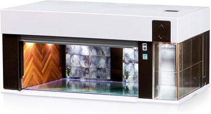 1/64 Scale Diecast Display Case for Hot Wheel Storage with LED Lights, Stackable Electric Garage with Voice Control, 3 Replaceable 3D Scenes Parking Lot Diorama for Model Cars (White)