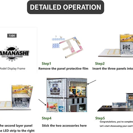1/64 Model Car Display Shop Case for Adults, Premium in-House-Design Scale Diecast Parking Garage for Toy Cars, Toys Car Garage, Scenic Diorama Display Car Park with ith LED Lamps, Gifts for Men