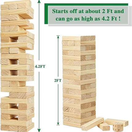 Olsa Giant Tumble Tower 57PCS Wooden Block Stacking Yard Games with Carrying Bag Classic Indoor & Outdoor Game for Adults and Family Party Games for Backyard Lawn Beach Camping (Over 4.2 Ft)
