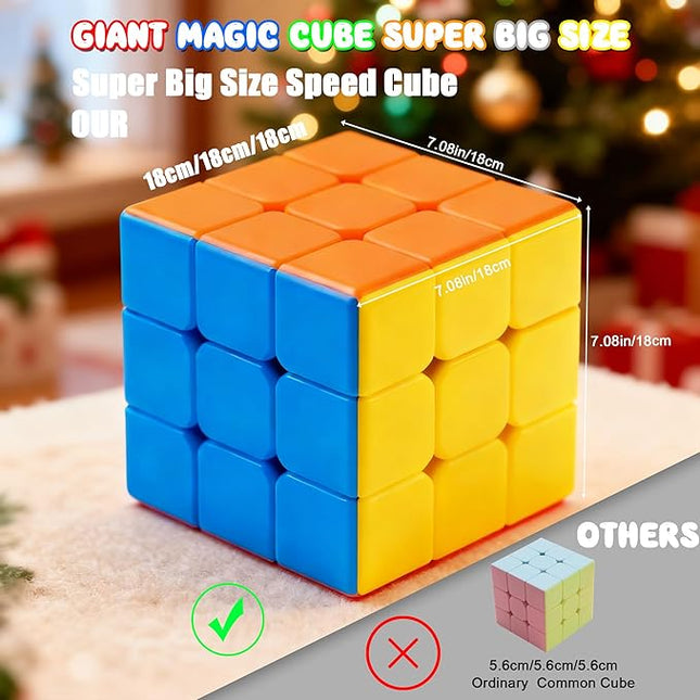 Giant Magic Cube, 18CM Big 3x3 Speed Cube Color-Matching 3D Sensory Puzzle Box Super Large Birthday Christmas Stocking Stuffers Gift for Kids Adults Fidget Toy Brain Teasers Cubing Classroom Speed Toy