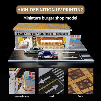1/64 Model Car Display Shop Case for Adults, Premium in-House-Design Scale Diecast Parking Garage for Toy Cars, Toys Car Garage, Scenic Diorama Display Car Park with ith LED Lamps, Gifts for Men