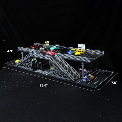 1/64 Scale Die-cast Model Car Display Case Organizer - Parking Garage Diorama Compatible with Hot Wheels Matchbox Mini GT,for Toy Car Display and Storage(Platform 05+06)