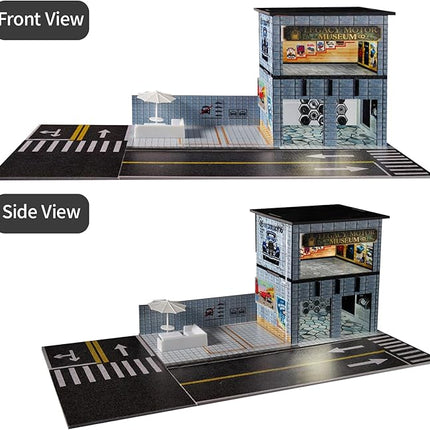 1/64 Model Car Display Shop Case for Adults, Premium in-House-Design Scale Diecast Parking Garage for Toy Cars, Toys Car Garage, Scenic Diorama Display Car Park with ith LED Lamps, Gifts for Men