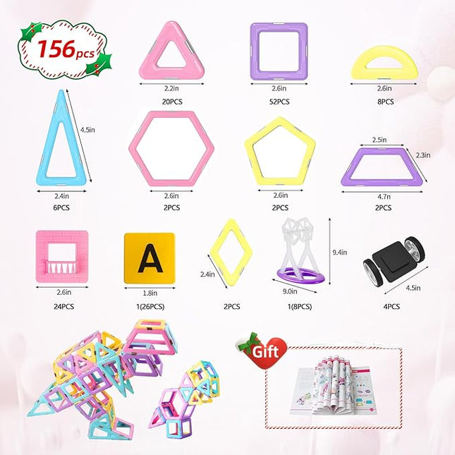 MAGBLOCK Magnetic Building Blocks Set: 156Pcs Magnetic Tiles Gifts with Car, Letter Card and Ferris Wheel, Upgrade Magnet Kids Toys for 3+ Year Old Boys Girls, STEM Toddler Toys for Inventive Learning