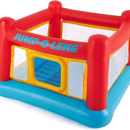 Intex Inflatable Jump-O-Lene Trampoline Bounce House with Crawl-Thru Door & Net - Indoor & Outdoor Backyard Blow-Up Bouncy Playhouse for Kids Ages 3-6