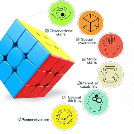 Speed Cube 3x3 Stickerless Smooth Turning Puzzle Box 56MM/2.2inch Educational Magic Cubes for Beginners Keeping Kids Busy Fidget Toy for Adults Colorful Design Gift Exercise Hand-Eye Coordination