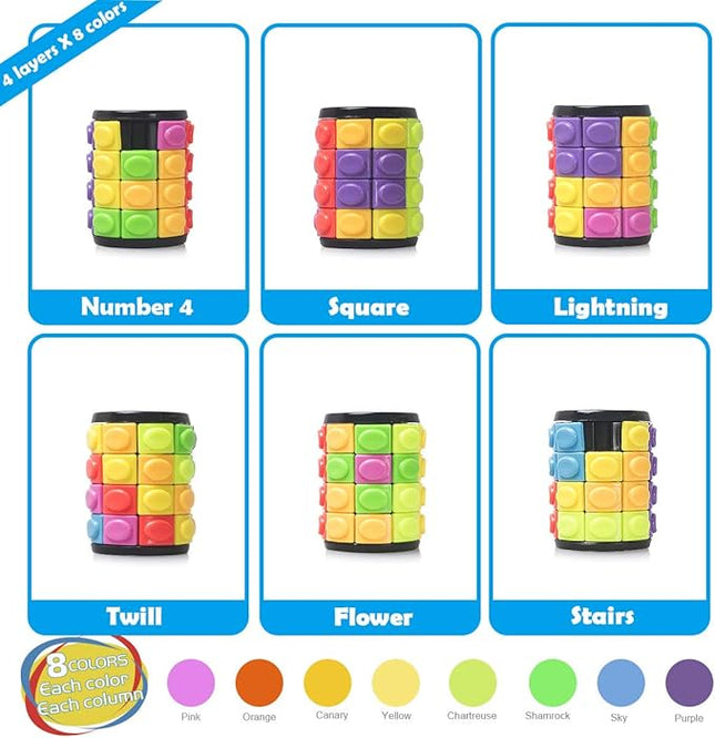 R.Y.TOYS Rotate and Slide Puzzle-Design Patent,Fidget Toys(Restore Order/Create Patterns) 8 Colors,4 Layers-Detach Piece for Quick Play,Brain Teaser,Sensory Toys,Birthday Gifts,Stocking Stuffers
