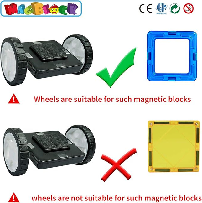 MAGBLOCK 4 Pieces Wheels Set Compatible with Hole Magnetic Blocks Wheels Bases for Kids/Toddler Toys (No Magnets)