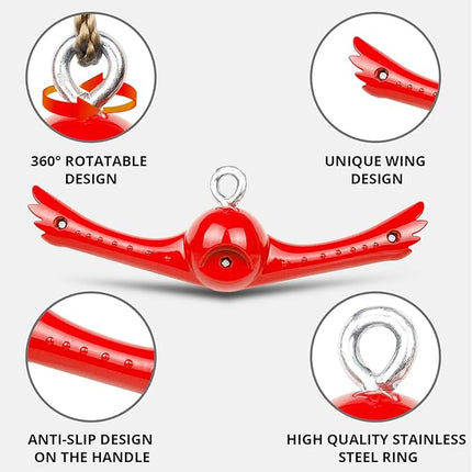 Ninja-Twister Swing Spins Set: Slackline Attachments - 360° Handle Twist-Spin Flips Toy Activate Ninja Powers Warrior Accessories Kids Hang Toys for Playground Backyard, Red
