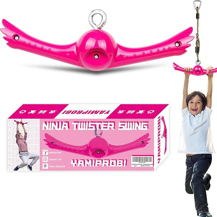 Ninja-Twister Swing Spins Set: Slackline Attachments - 360° Handle Twist-Spin Flips Toy Activate Ninja Powers - Ninja Warrior Accessories - Kids Ninja Hang Toys for Playground Backyard,Pink