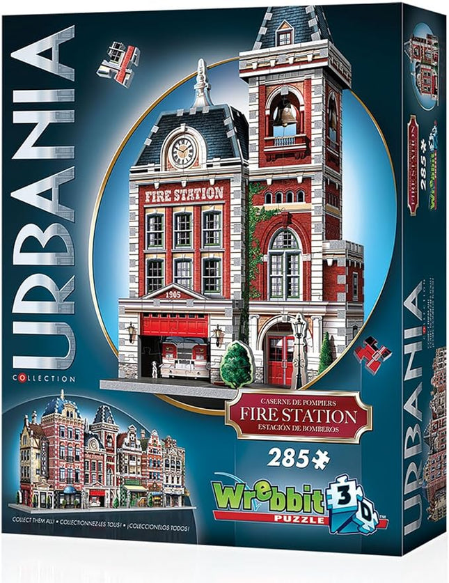 Wrebbit3D Fire Station 3D Puzzle | Urbania Collection | 285 Jigsaw Puzzle Pieces | Charming and Unique Streetscape of a Small Town
