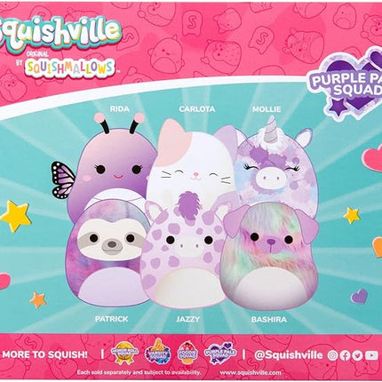 Squishville by Original Squishmallows Purple Pals Squad Plush - Six 2-Inch Squishmallows Plush Including Bashira, Mollie, Carlota, Patrick, Rida, and Jazzy - Toys for Kids