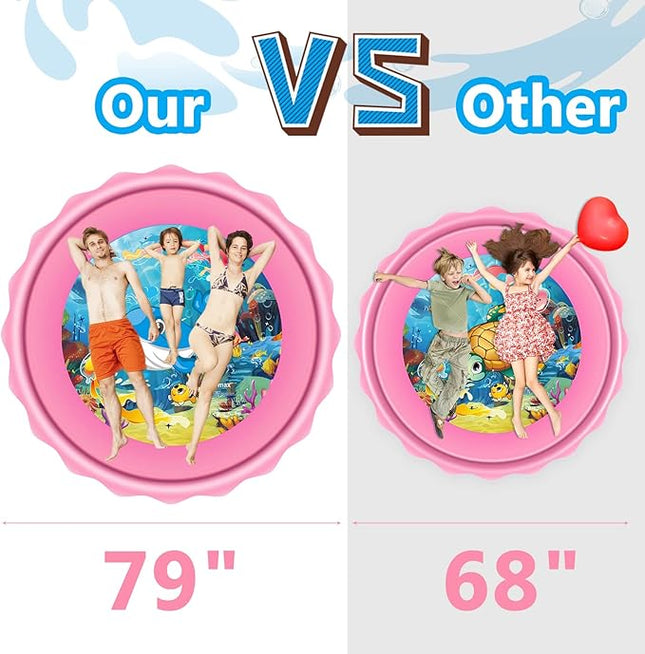 Mademax Upgraded 79" Splash Pad, Sprinkler & Splash Play Mat, Inflatable Summer Outdoor Sprinkler Pad Water Toys Fun for Children, Infants, Toddlers, Boys, Girls and Kids