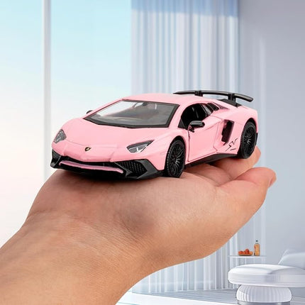 1/36 Scale Lamborghini Aventador LP700-4 Casting Model Car, Zinc Alloy Pull Back Vehicles Toy Car for Toddlers Kids Boys Girls Gift (Pink)
