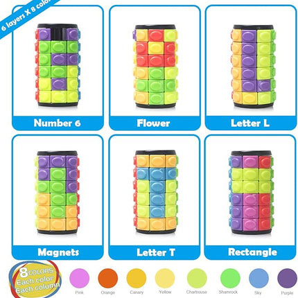 R.Y.TOYS Rotate and Slide Puzzle-Design Patent,Fidget Toys(Restore Order/Create Patterns) 8 Colors,6 Layers-Detach Piece for Quick Play,Brain Teaser,Sensory Toys,Birthday Gifts,Stocking Stuffers