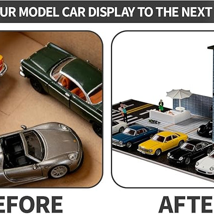 1/64 Model Car Display Shop Case for Adults, Premium in-House-Design Scale Diecast Parking Garage for Toy Cars, Toys Car Garage, Scenic Diorama Display Car Park with ith LED Lamps, Gifts for Men