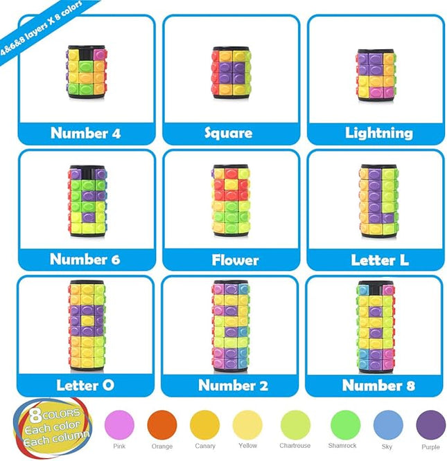 R.Y.TOYS Rotate and Slide Puzzle-Design Patent,Fidget Toys(Restore Order/Create Patterns) 8 Colors,4, 6 and 8 Layers-Detach Piece for Quick Play,Brain Teaser,Sensory Toy Gift,Stocking Stuffers