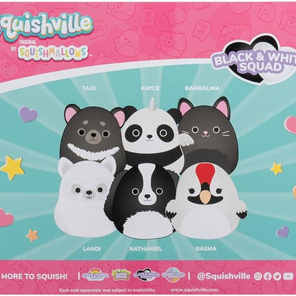 Squishville by Original Squishmallows Black and White Squad Plush - Six 2-Inch Squishmallows Plush Including Tajo, Kayce, Bambalina, Landi, Nathaniel, and Basma - Toys for Kids