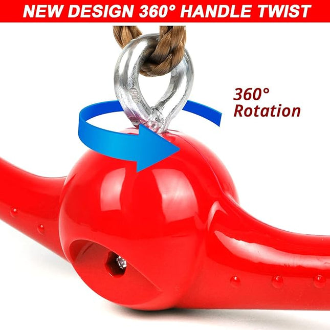 Ninja-Twister Swing Spins Set: Slackline Attachments - 360° Handle Twist-Spin Flips Toy Activate Ninja Powers Warrior Accessories Kids Hang Toys for Playground Backyard, Red