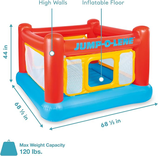Intex Inflatable Jump-O-Lene Trampoline Bounce House with Crawl-Thru Door & Net - Indoor & Outdoor Backyard Blow-Up Bouncy Playhouse for Kids Ages 3-6