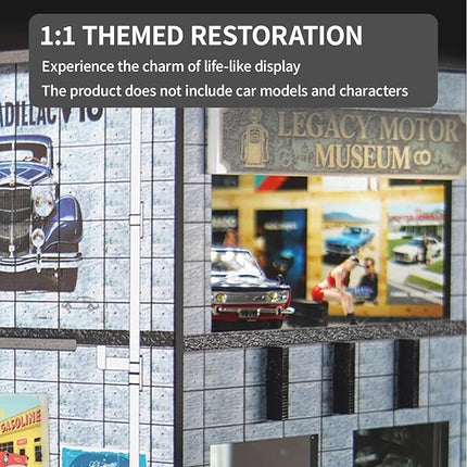 1/64 Model Car Display Shop Case for Adults, Premium in-House-Design Scale Diecast Parking Garage for Toy Cars, Toys Car Garage, Scenic Diorama Display Car Park with ith LED Lamps, Gifts for Men