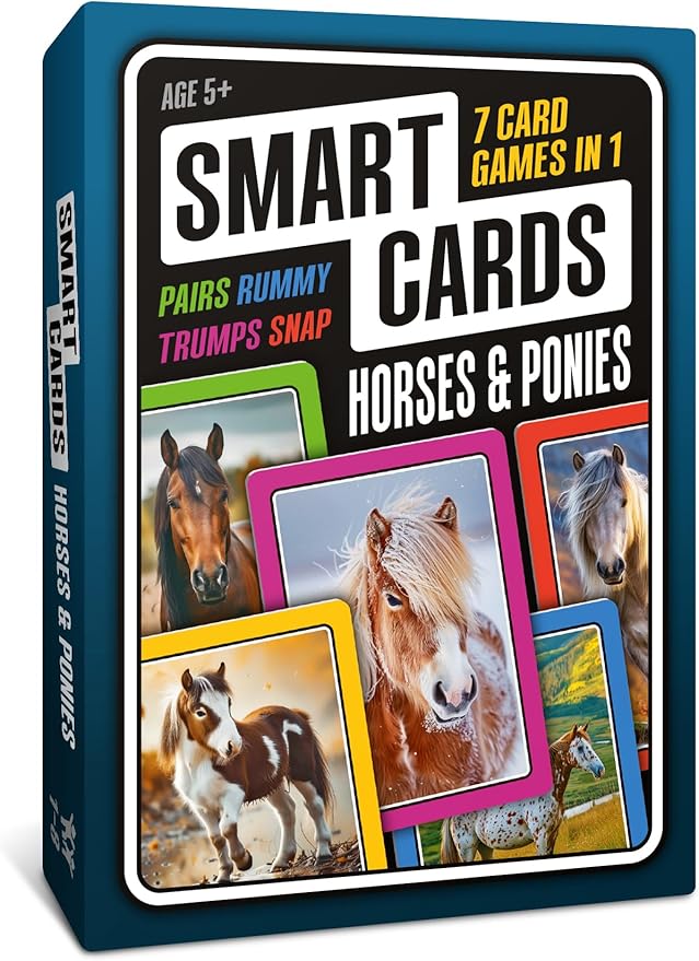 Horse & Pony Card Game, 50 Photo Cards, 7 Games in 1, Travel Game, Ages 5+, 1-8 Players