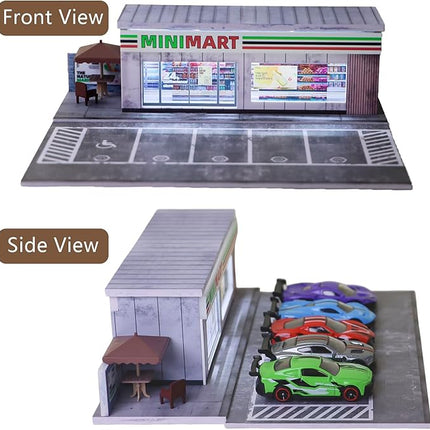 1/64 Model Car Display Shop Case for Adults, Premium in-House-Design Scale Diecast Parking Garage for Toy Cars, Toys Car Garage, Scenic Diorama Display Car Park with ith LED Lamps, Gifts for Men