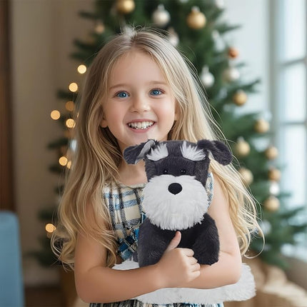 Stuffed Animals Schnauzer Puppy Plush Toys 11 inches Soft and Comfort Dog Plushie for Boys and Girls, Grey/White