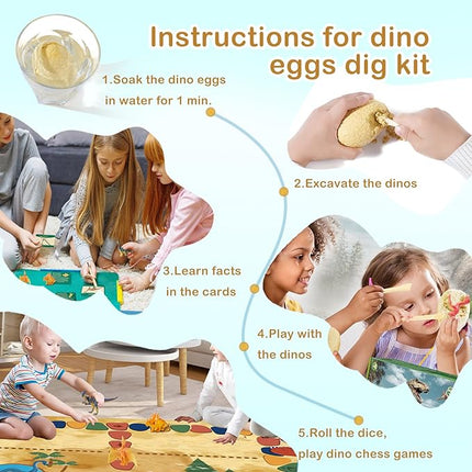 Dino Fossil Eggs Dinosaur Toys - 12 Dinosaur Eggs Dig Excavation Kit w Play Mat for Kids Ages 5-7 Easter Basket Essentials STEM Toy Christmas Birthday Gift for Boys Girls 3 4 5 6 7 8 + 8-13 Years Old