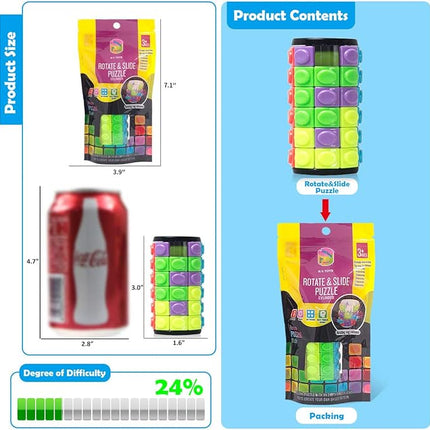 R.Y.TOYS Rotate and Slide Puzzle-Design Patent,Fidget Toys(Restore Order/Create Patterns) 8 Colors,6 Layers-Detach Piece for Quick Play,Brain Teaser,Sensory Toys,Birthday Gifts,Stocking Stuffers