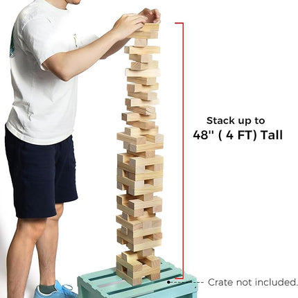 Outdoor Games Large Tower Stacking Game, 54 Wooden Blocks, Stack Up to 4 Ft Tall, Includes Carry Bag and Scoreboard, Backyard and Beach Lawn Yard Fun for Adults and Family