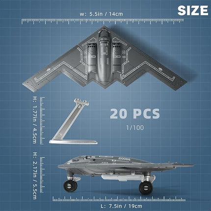 1/200 Scale B-2 Spirit Military Aircraft Toy Quick Build Model USAF Stealth Strategic Heavy Bomber Plastic Building Airplane Model Kit Gift for Adults and Kids (20 Pieces)