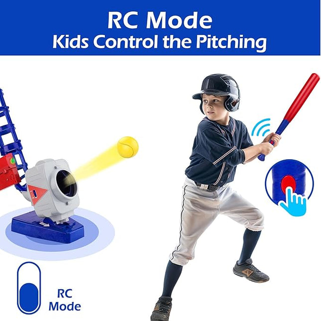 iPlay, iLearn Kids Pitching Machine Toys, 2 in 1 RC Baseball Tennis Pitcher, Auto Ball Launching Bat, Boy Outdoor Outside Sports Backyard Game, Birthday Gift 5 6 7 8 10 12 Yr Youth-Partially Assembled