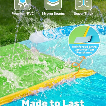 JOYIN 22.5FT Water Slide and 2 Inflatable Boards, Extra Long Heavy Duty Double Lawn Waterslide with Sprinkler for Kids Adults Backyard Summer Water Toy Outdoor Fun, Blue, Green