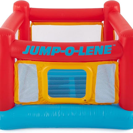Intex Inflatable Jump-O-Lene Trampoline Bounce House with Crawl-Thru Door & Net - Indoor & Outdoor Backyard Blow-Up Bouncy Playhouse for Kids Ages 3-6