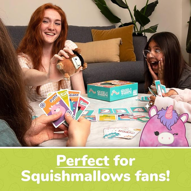 Squishmallows Take4 by Relatable, Exciting Games, Board Games and Card Games for Family Gatherings, Great for Kids Games, Includes 1 Exclusive Collectible Squishmallows, 84 Cards, and Instructions