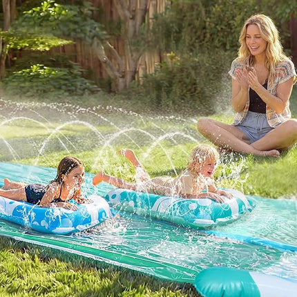 JOYIN 22.5FT Water Slide and 2 Inflatable Boards, Extra Long Heavy Duty Double Lawn Waterslide with Sprinkler for Kids Adults Backyard Summer Water Toy Outdoor Fun, Blue, Light Blue