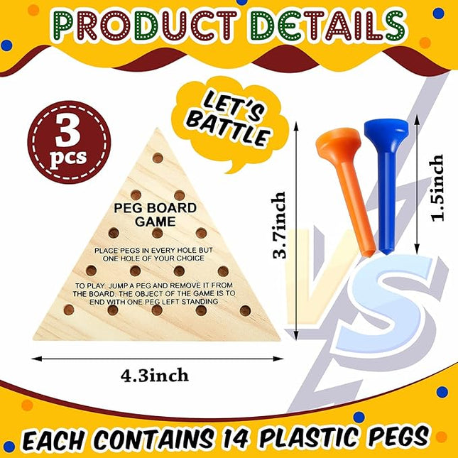 Zhanmai Wooden Triangle Peg, 3 Sets, Educational Board, Travel Size, Operation Christmas Learning Puzzles (3 Sets,Blue, Orange)