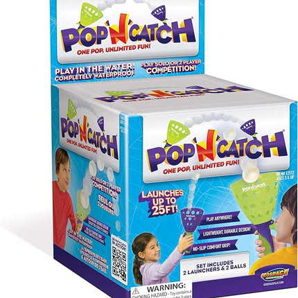 Geospace Original POP 'N Catch Family Skill Game with 2 Launchers - Launch & Catch The Ball for Hours of Fun! Perfect for Backyard, Beach or Tailgate Parties! Outdoor or Indoor Fun for Kids & Adults