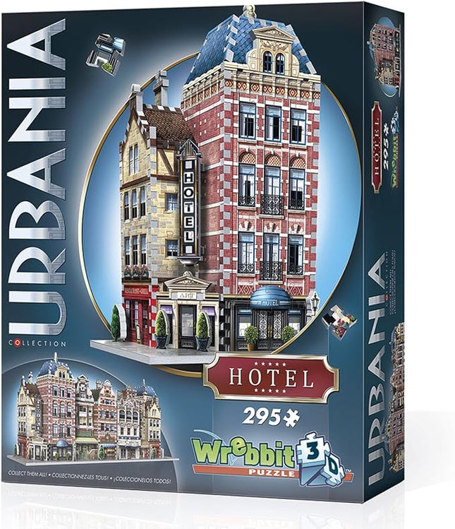Wrebbit3D Hotel 3D Puzzle | Urbania Collection | 295 Jigsaw Puzzle Pieces | Charming and Unique Streetscape of a Small Town