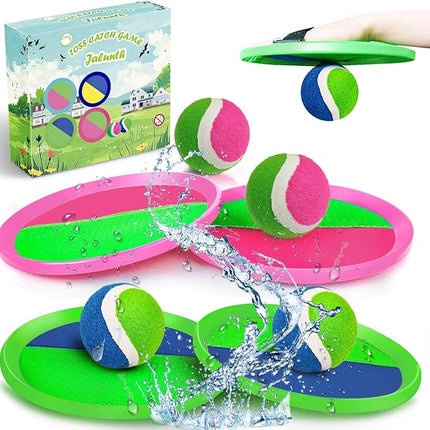 Jalunth Ball Catch Set Game Paddle - Beach Toys Back Yard Pool Outdoor Games Backyard Camping Throw Catch Toss Age 3 4 5 6 7 8 9 10 11 12 Years Old Boys Girls Kids Adults Family Outside Easter Gifts