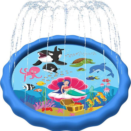 SplashEZ 89’’ Extra Large Splash Pad for Kids & Dogs Great Outdoor Toys for Toddlers 1-3 & Kids Ages 4-8, Baby Pool for Backyard Sprinkler, Pool Plastic Dog Water Summer Toys