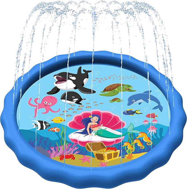 SplashEZ 89’’ Extra Large Splash Pad for Kids & Dogs Great Outdoor Toys for Toddlers 1-3 & Kids Ages 4-8, Baby Pool for Backyard Sprinkler, Pool Plastic Dog Water Summer Toys