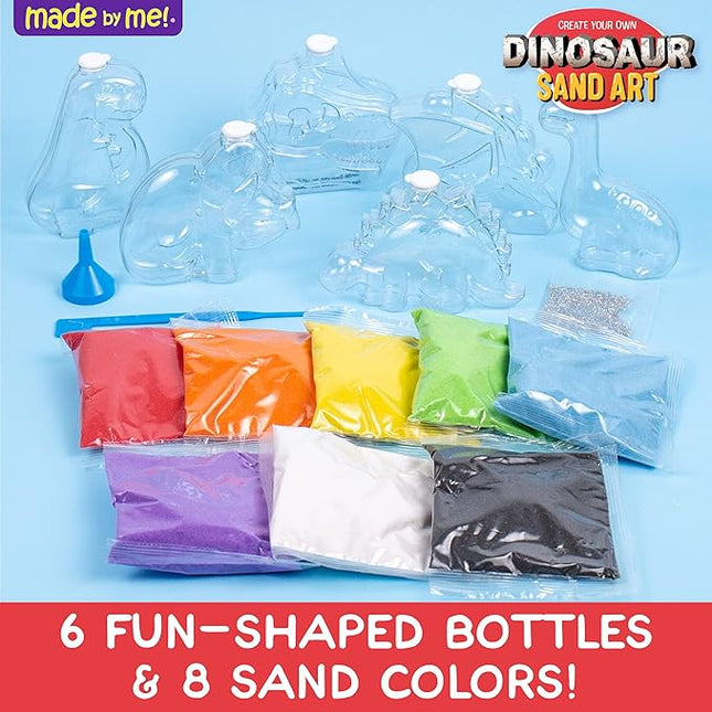 Made By Me Create Your Own Dinosaur Sand Art by Horizon Group USA, Includes 6 Dino-Themed Bottles with Caps, 8 Sand Colors, Glitter, Funnel & More, Multi