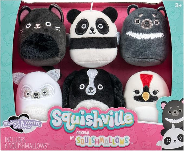 Squishville by Original Squishmallows Black and White Squad Plush - Six 2-Inch Squishmallows Plush Including Tajo, Kayce, Bambalina, Landi, Nathaniel, and Basma - Toys for Kids
