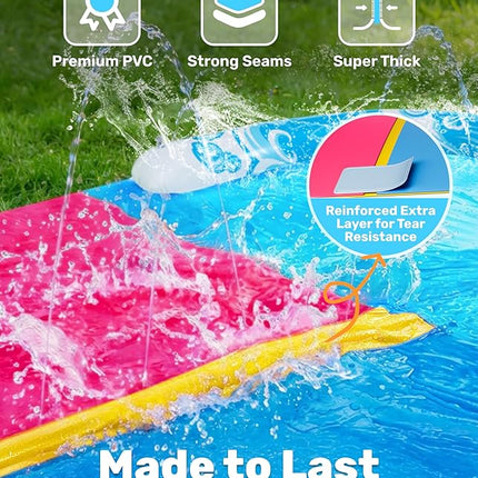 JOYIN 32.5FT Water Slide and 2 Inflatable Boards, Extra Long Heavy Duty Double Lawn Waterslide with Sprinkler for Kids Adults Backyard Summer Water Toy Outdoor Fun, Blue, Pink