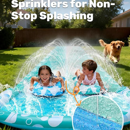 JOYIN 32.5FT Water Slide and 2 Inflatable Boards, Extra Long Heavy Duty Double Lawn Waterslide with Sprinkler for Kids Adults Backyard Summer Water Toy Outdoor Fun, Blue, Light Blue
