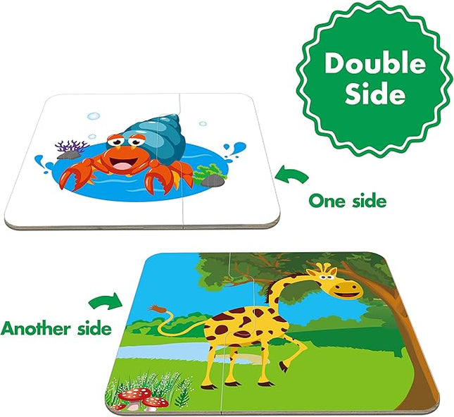 48 Animal Matching Puzzles with Error-Correction Mechanism Pre-Primer in 2 Pieces, Perfect for Preschool Learning (24 Blocks Double Sided)